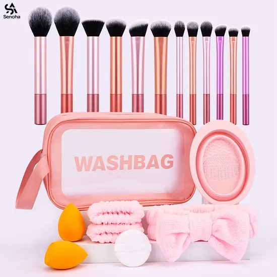 Bolsa de belleza con 20 accesorios y herramientas cosméticas, juego de esponjas y brochas de maquillaje.